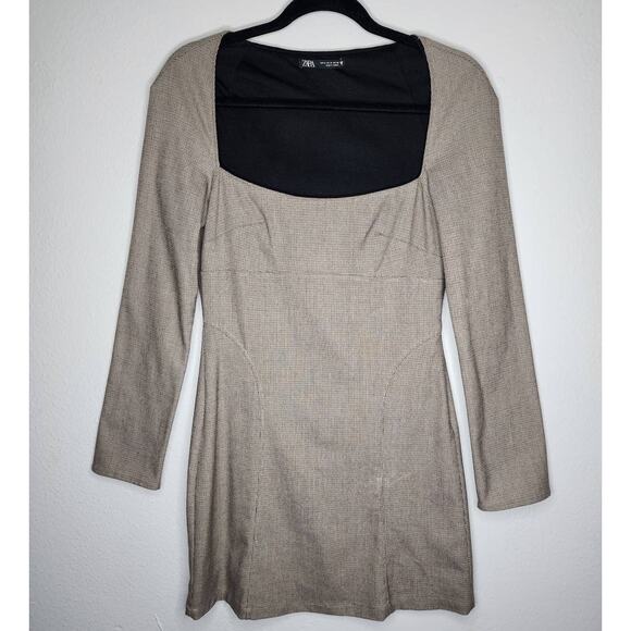 Zara Checked Print Structured Long Sleeve Mini Dress - Picture 2 of 9